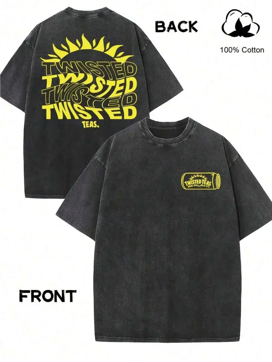Men's Twisted Tea Graphic T-Shirt - Vintage-Inspired Round/Crew Neck Short-Sleeve Cotton Streetwear Top, Loose-Fit, Double-Sided Print, Backless, Lightweight, Minimalist Casual Menswear, Machine Washable
