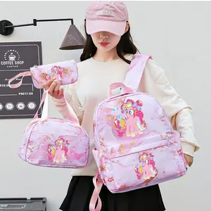 Cute Cartoon Starry Night Pony Backpack Set, Adjustable Straps, Nylon Material, Zipper Closure, Tablet Compartment, Large Capacity, Anime Theme