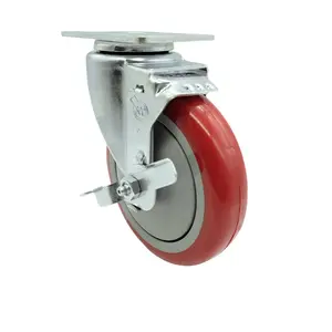 Service Caster MCM-SCC-SS20S514-PPUB-RED-TLB Replacement Caster for McMaster Carr Caster 8359T441 - Stainless Steel Swivel Top Plate Caster with 5 in. Red Polyurethane Wheel & Top Locking Brake