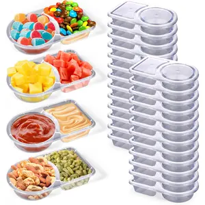 25 Pcs Double Compartment Condiment Containers with Airtight Lids – Reusable Transparent Snack Containers for Sauces, Dips, and Dressings – Perfect for Meal Prep, On-the-Go Snacks, and Office Use