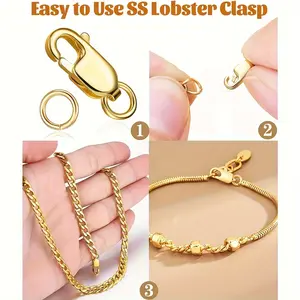 18K Golden Plated Silver Lobster Claw Clasp - With Closed Jump Rings Necklace Clasps And Closures For Jewelry Making
