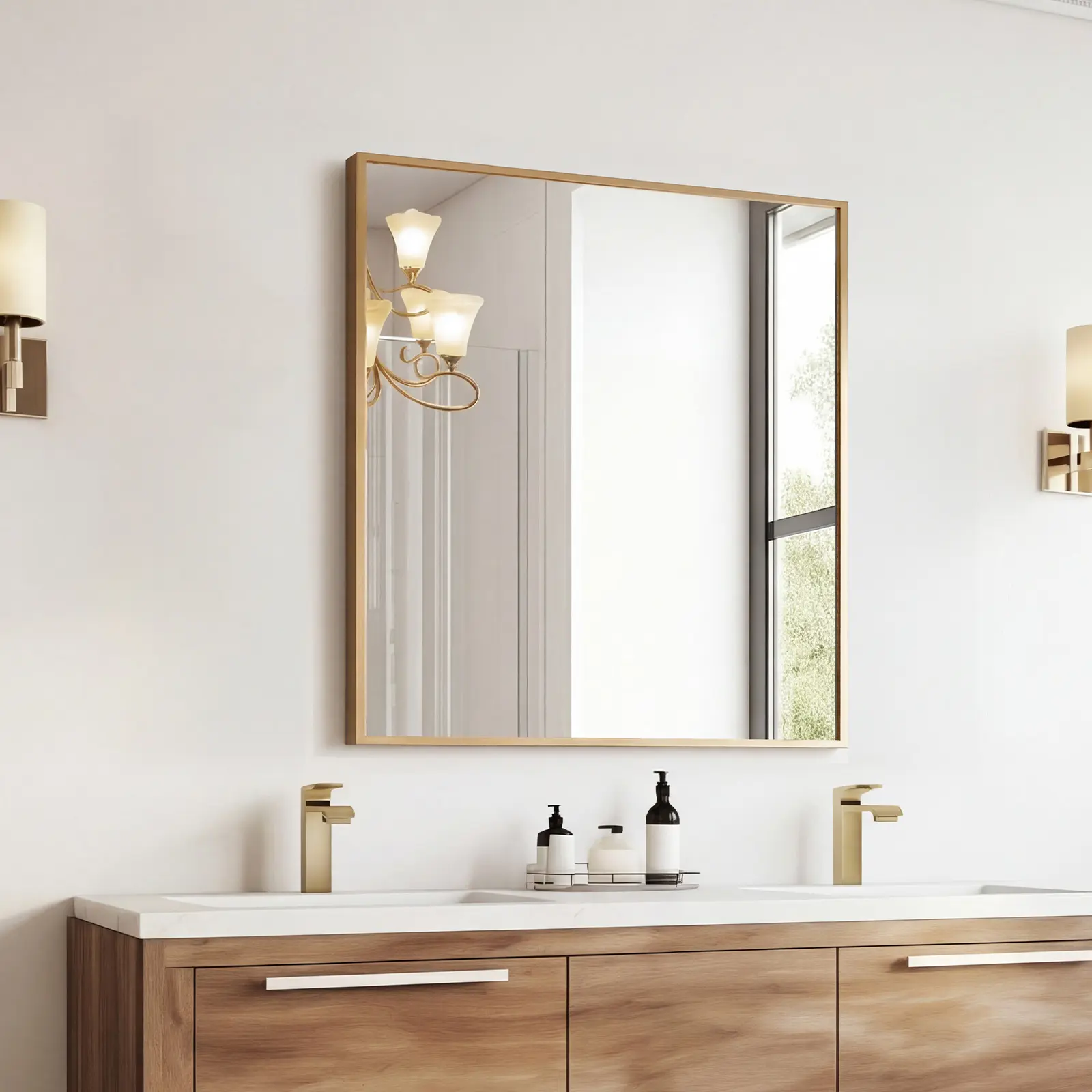 Rectangle Wall Mirror – 30x36, 30x40, 30x48 Inch Metal Frame Mirror, Shatter-Resistant Tempered Glass, Horizontal & Vertical Mount, Matte Black & Gold for Living Room, Bedroom, Entryway