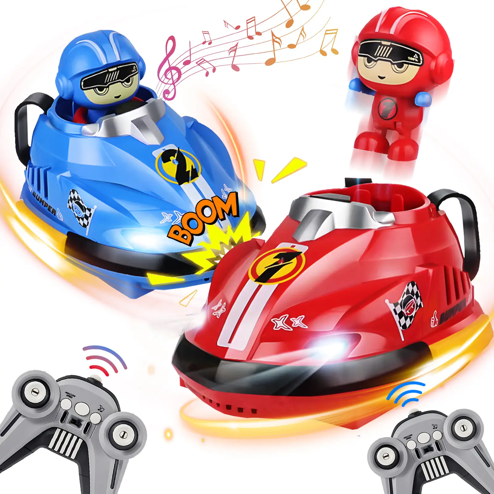 Remote Control Bumper Cars for Kids, 2 Pack RC Car Toys Switchable Speeds with Music & Lights, Birthday Gifts for Boys Girls 3-12