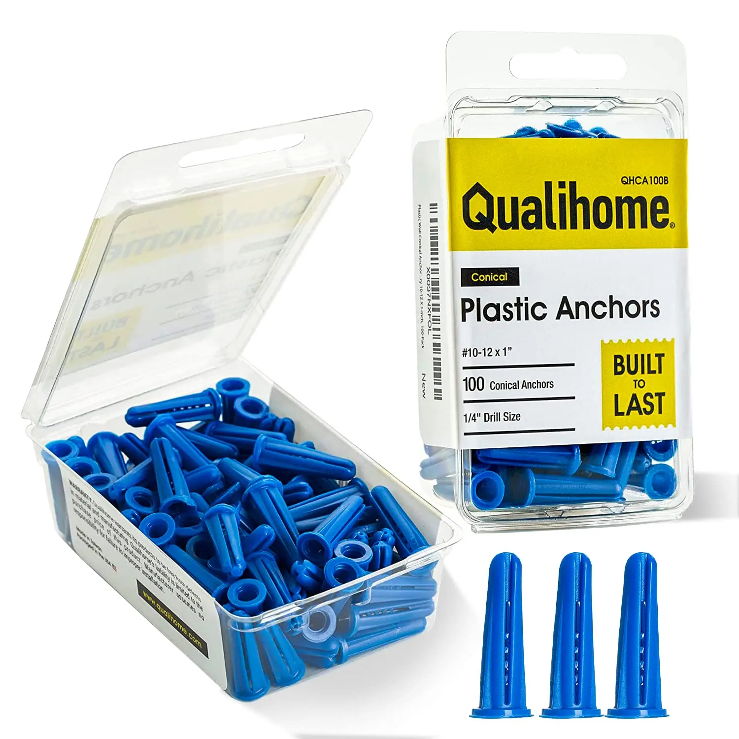 1-Inch Plastic Conical Wall Anchors - For Drywall, Hollow Walls (Standard Packaging)