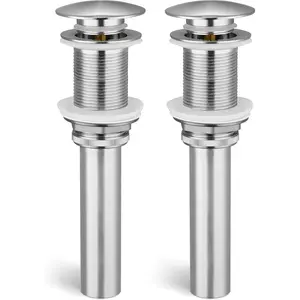 Bathroom Sink Drain Without Overflow, Brushed Nickel Pop Up Drain Vessel Vanity Sink Stopper 2 Pack, All Metal Rustproof Brass and 304 Stainless Steel, for 1.6"-1.9" Sink Hole, S2008D-BN-P2
