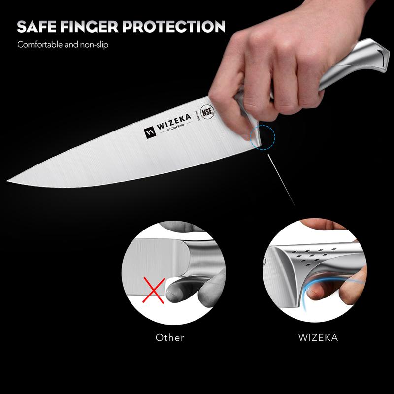 WIZEKA Jaguar Series Kitchen Knife Set with Block, Dishwasher Safe 15 Pcs Professional Chef Knife Set with Knife Sharpener, Food Grade German Stainless Steel Knife Block Set Gift for men Steak knife cooking knives Kitchen Knives kitchen accessories