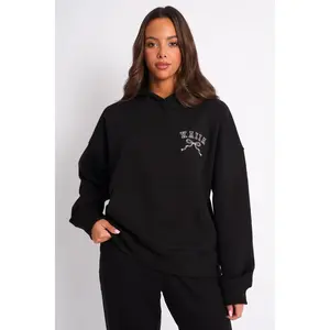 Kaiia Bow Embroidered Oversized Hoodie Black & White