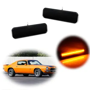 2pcs Smoke Lens Front Amber LED Side Marker lamps Lights For 1970 1971 1972 1973 1974 1975 1976 1977 Chevrolet Camaro,Replace OEM OER R5014
