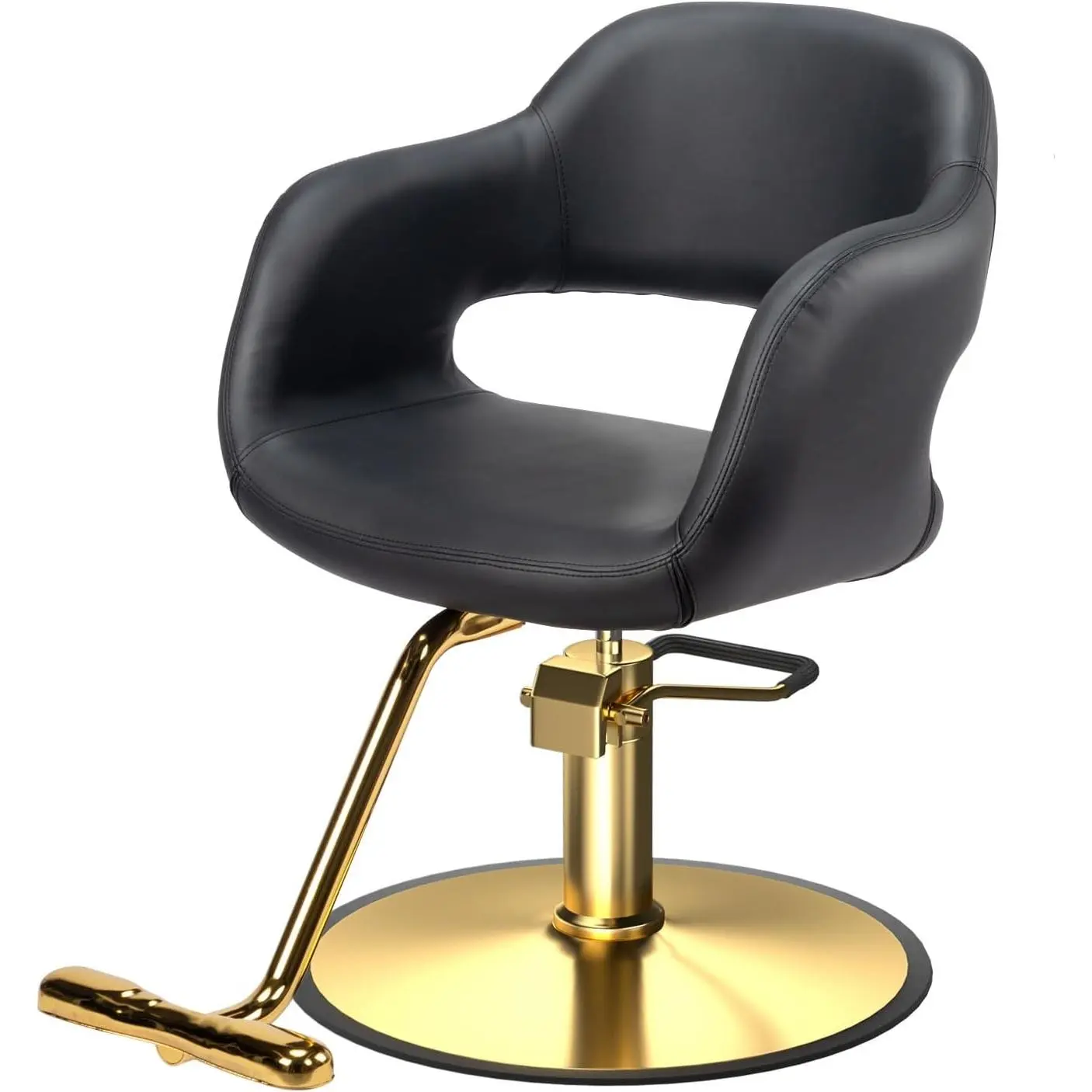 OmySalon Sturdy Height-Adjustable Salon Chair - Hydraulic Pump Cosmetology Chair with PU Leather, Curved Back, 12.6-Inch T-Shaped Adjustable Footrest, Rubber Ring, Simple Setup for Hair Stylists (Ergonomic, Hydraulics, Barber Shop Leather Salon Furniture)