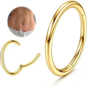 Drperfect 14G Clicker Belly Button Ring for Women White Plated Hoop Belly Button Rings Belly Button Clicker Oval Belly Ring Reverse Navel Body Belly Piercing Jewelry