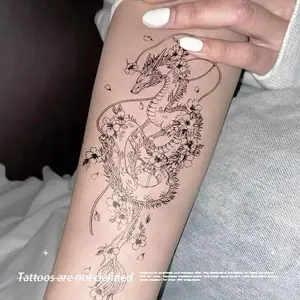 Cherry Blossom & Dragon Pattern Temporary Tattoo Sticker, 1 Sheet Waterproof Long Lasting Temporary Fake Tattoo, Body Art Stickers for Women & Men, Waterproof Temporary Tattoos