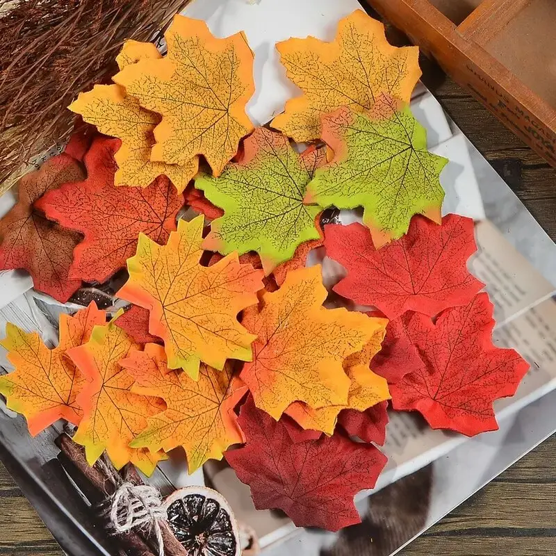 100pcs Artificial Maple Leaves Fake Leaf, Multicolored Mixed Autumn Decoration For Art Craft DIY Applique, Halloween Thanksgiving Christmas Decor, Room Decor, Home Decor, Festive Home Decoration