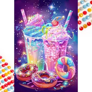 5D DIY Full Drill Round Diamond Painting - Diamond Painting Kit Milkshake Sweet Donut Mosaic Canvas DIY Wall Art, Home Wall Decoration