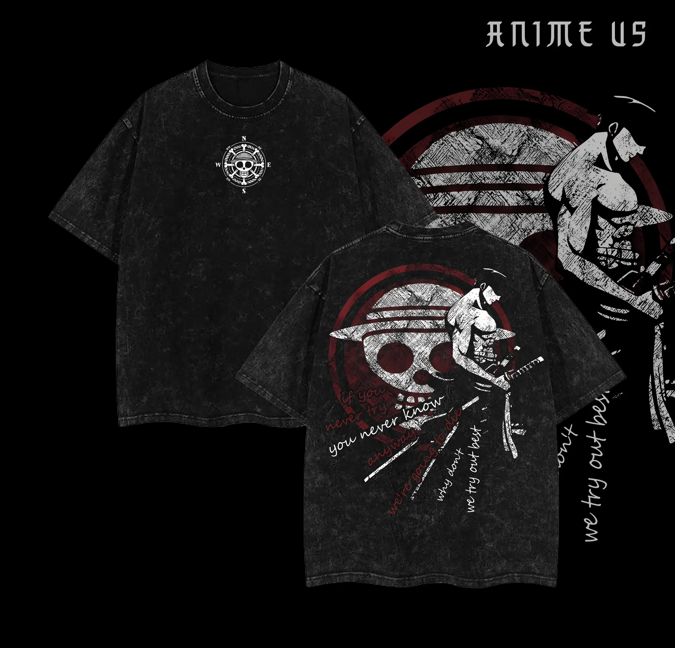 Zoro Asura x One Piece Anime Clothing Double Printed Vintage Oversized Washed Tee Unisex Manga Merch Heavyweight Cotton T-shirt Gift For Anime Fan