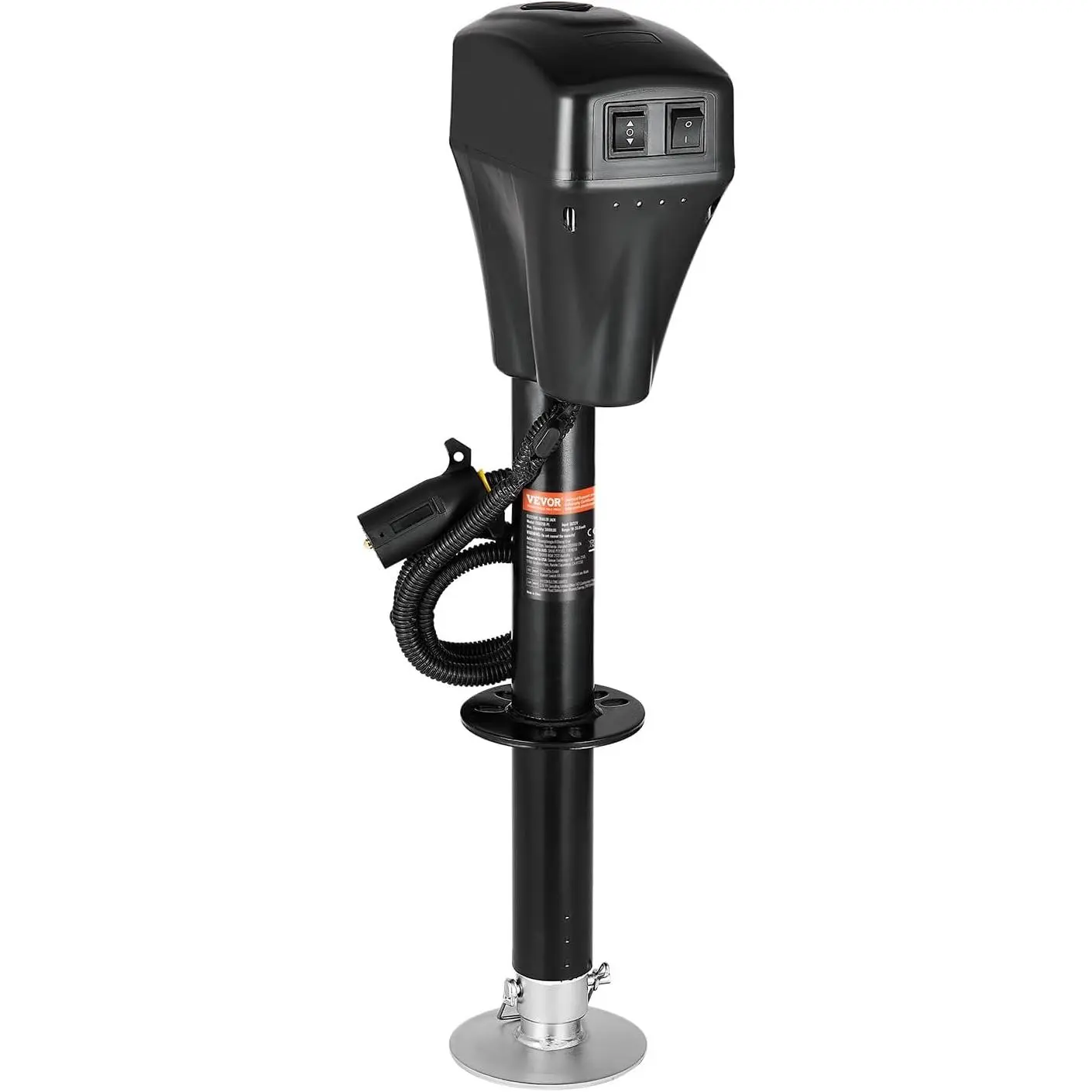 【Summerfinds】VEVOR 5000 lbs Built-to-Last Carbon Steel Heavy Duty Electric Trailer Jack, Automotive Vehicle Tool, 10"-28.3" Lift Range, 7-Pin Connector, Manual Crank Handle, Weatherproof Cover, LED Work Light, for RV, Utility Trailers, Black