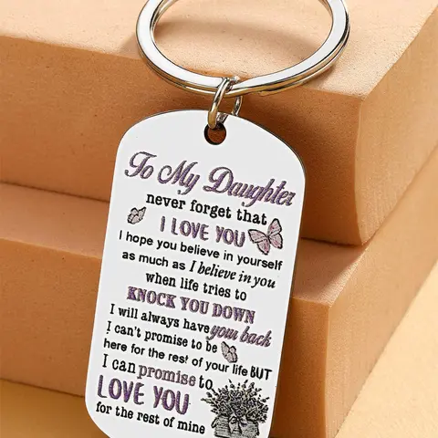 To My Daughter Keychain, Letter Pattern Keychain for Daughter, Birthday Gift for Daughter Adult, Love Keychain Gift for Daughter, Pendant Keychain, Stainless Steel Keychain, Metal Keychain
