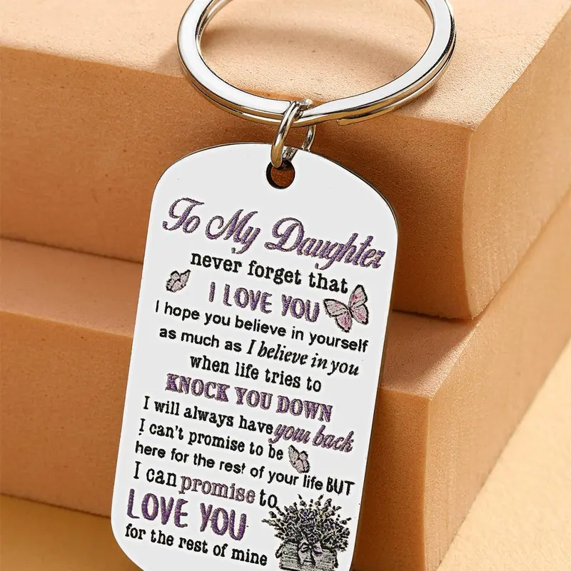 To My Daughter Keychain, Letter Pattern Keychain for Daughter, Birthday Gift for Daughter Adult, Love Keychain Gift for Daughter, Pendant Keychain, Stainless Steel Keychain, Metal Keychain