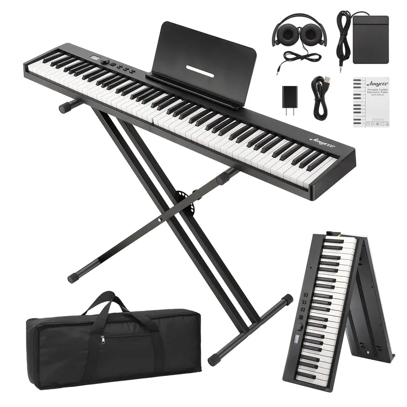 GARVEE 88-Key Folding Piano Keyboard: Portable Full-Size Digital Piano with Stand, Sustain Pedal, Headphones, Handbag, Bluetooth, and USB MIDI - Perfect for Beginners and Adults