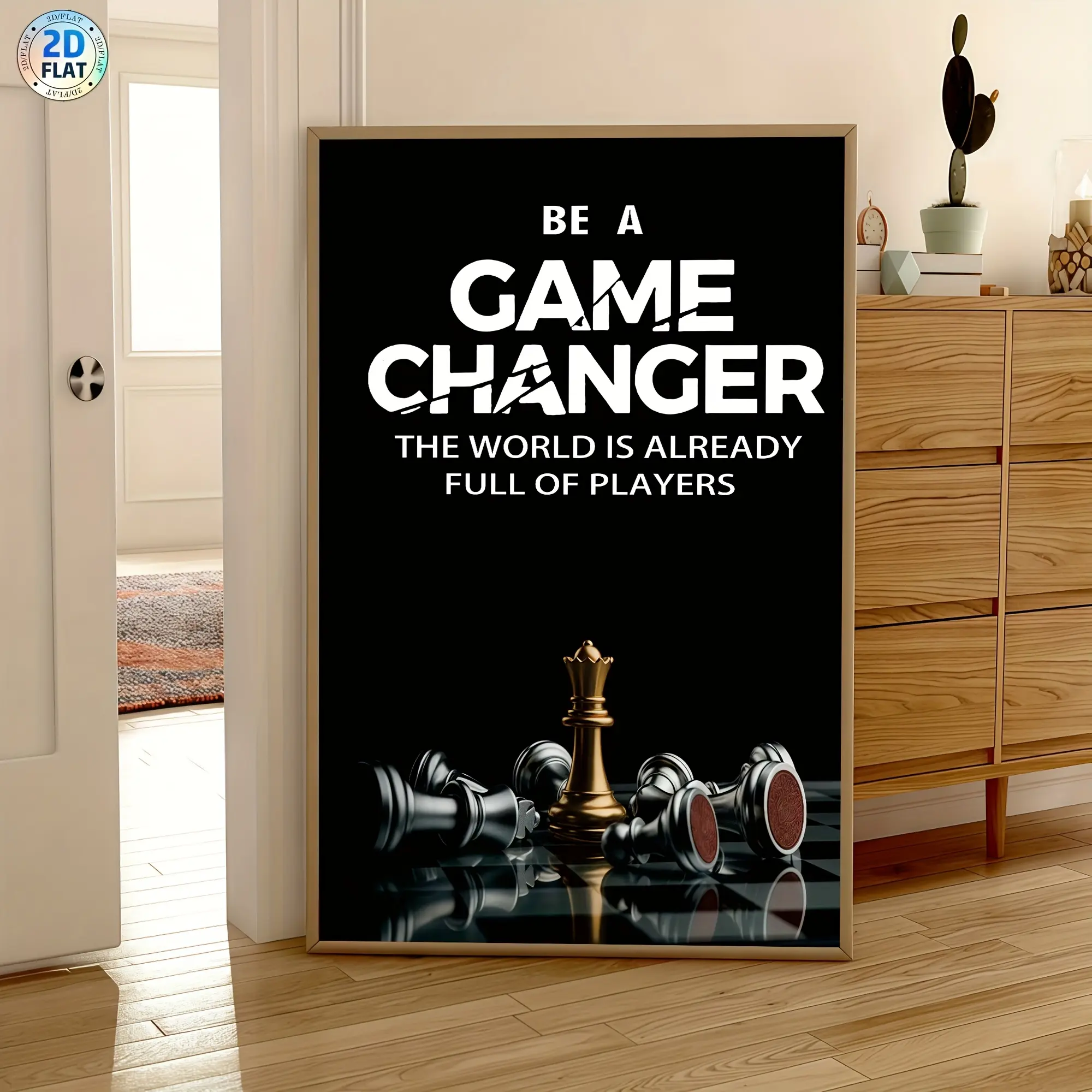 Unframed Chess Canvas Print - "Be a Game Changer" Black and White Entrepreneur Quote Wall Photo, Motivational Fade Resistant Home/Office Decor, Chess Queen Themed Ideal Gift for Gym Enthusiasts, Study Spaces