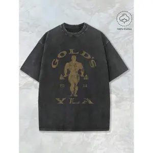 Gym Motivation Design With Golden Lettering & Weightlifting Art Print Washed T Shirt , Round Neck Gym & Outdoor Sports Apparel, All-Season Fitness Shirt, Training Gear, Sporty Design, Durable Construction, Performance Wear, Casual Athletes,