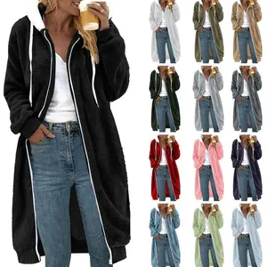 Women's Thick Mid-length Double-sided Plush Fur Hooded Coat Overcoat Black Long Sleeve