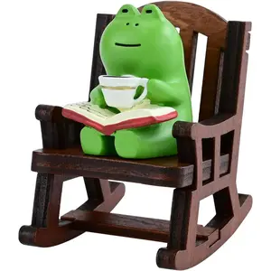 Mevodeata Cute Mini Frog Figurine with Small Sofa Resin Figure for Office Home Decor for Frog Lovers (Rocking Chair)