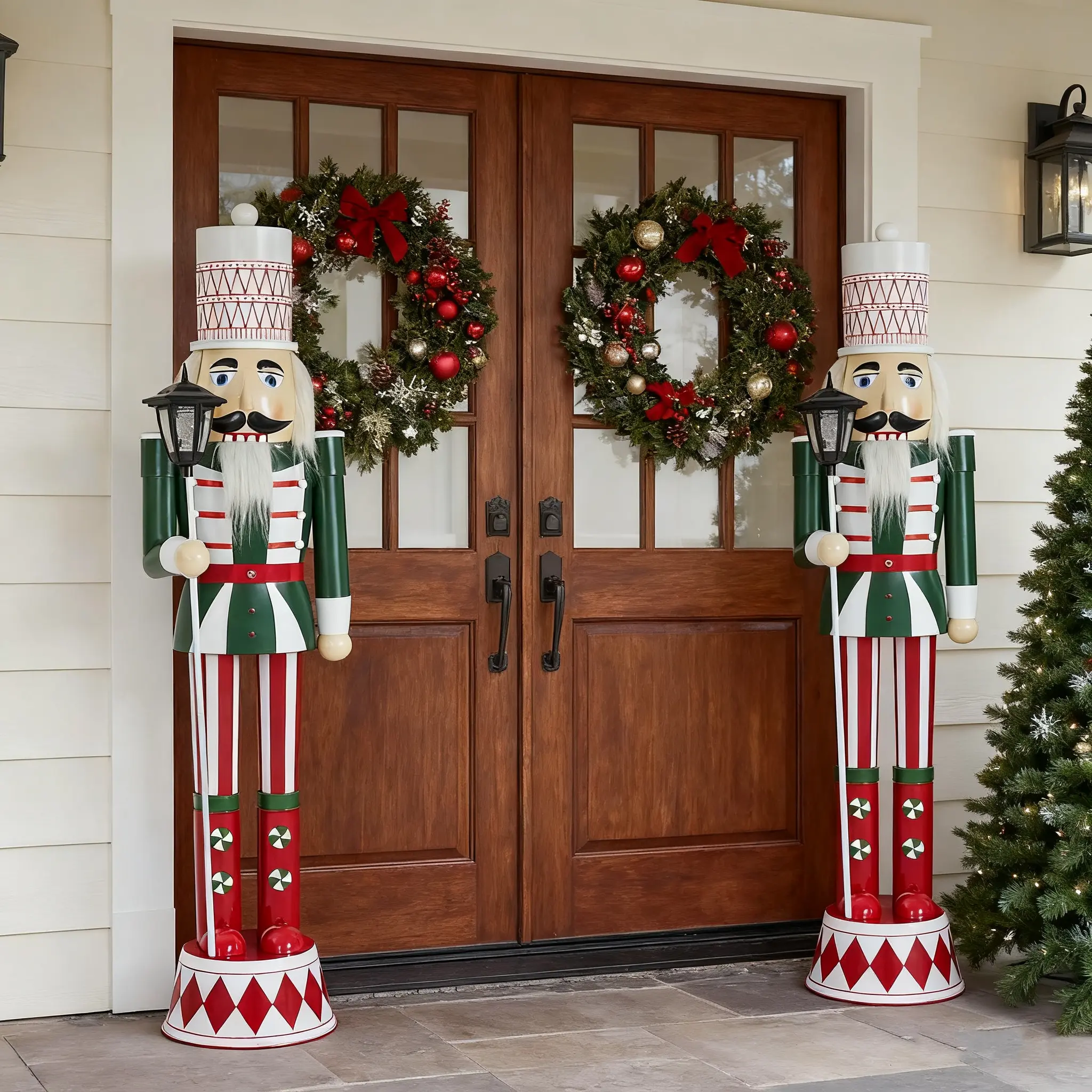 Giant Classic Iron Nutcracker Soldier (Green, Red & White)