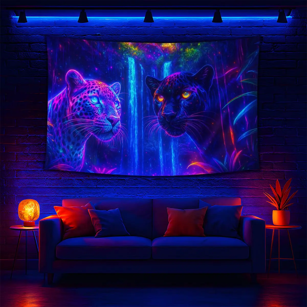 2D Flat - 2D Flat - A 2D Flat Fluorescent Tapestry Featuring a Jaguar Design, Perfect for Decorating Walls in Bedrooms, Living Rooms, Or Offices. It Can Also Serve As a Holiday Door Flag for Both Indoor And Outdoor Use