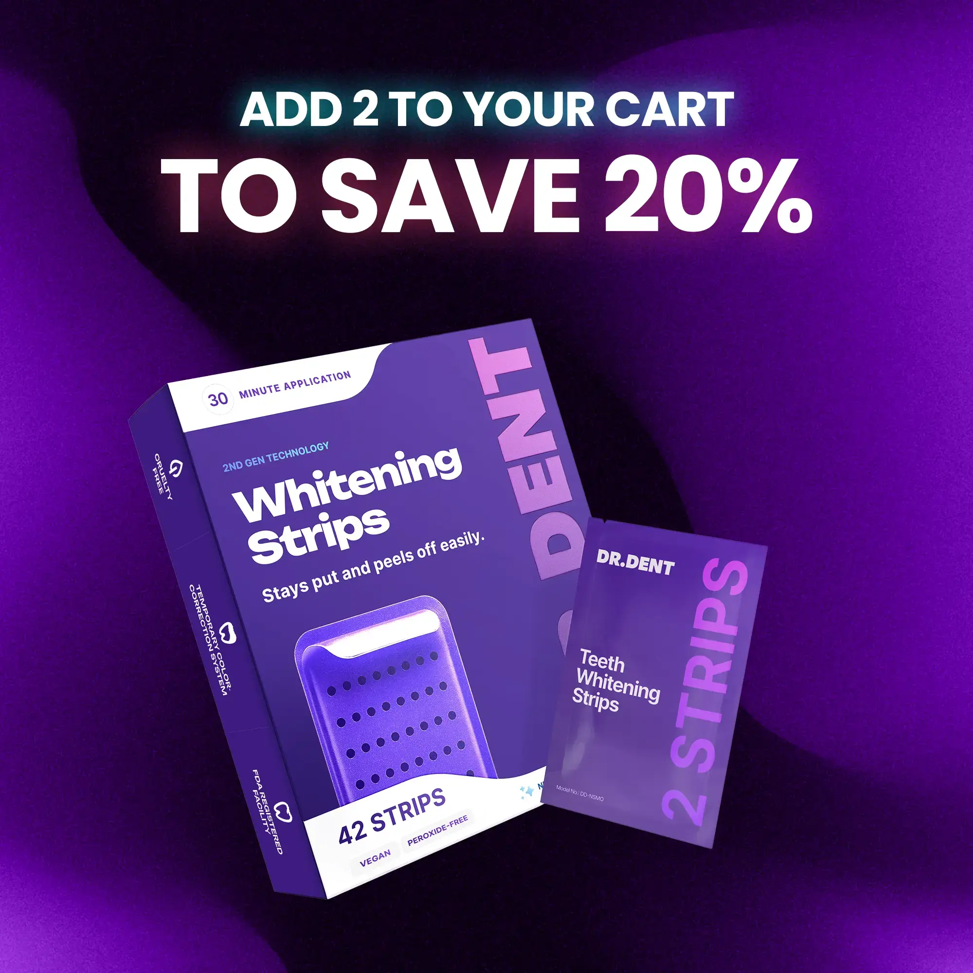 DRDENT Purple Teeth Whitening Strips - 14/42 Whitening Sessions - Non Sensitive Teeth Whitening - Peroxide-Free