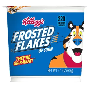 Kellogg's Frosted Flakes Breakfast Cereal Cups, 8 Vitamins and Minerals, Snacks, Original, 25.2oz Case (12 Cups)