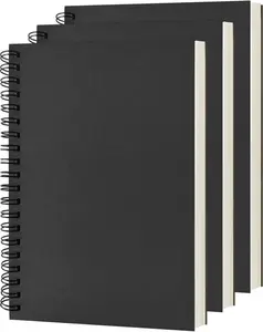 Blank Spiral Notebook, 3-Pack, Soft Cover, Sketch book, 100 Pages / 50 Sheets, 7.5 inch x 5.1 inch, 100GSM, Black