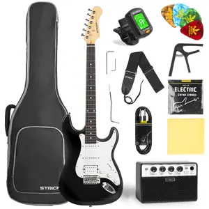 STRICH Electric Guitar Beginner Kit,39" Solid Body HSS Pickup,10W Amp,Bag,Tuner,Capo,Strap,Strings,Cable,Picks,Model SST-S20 Black Fathersdaygift