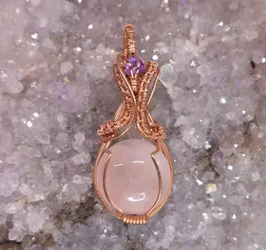Wire Wrapped Rose Quartz and AmethystFaceted Accent Stone