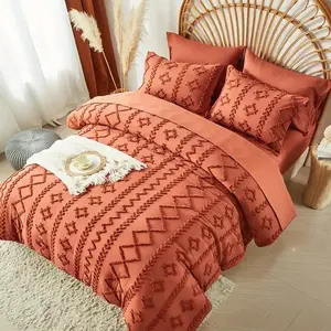 7pcs Tufted Boho Comforter Set - Soft Lightweight Microfiber Bedding with 100% Polyester Fill, Chic Farmhouse Bed-in-a-Bag for All Seasons, Queen/King Size
