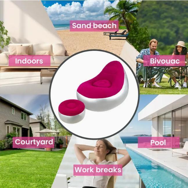 Inflatable Lounge Chair with Footrest Ergonomic Portable Sofa for Indoor & Outdoor Use Folding Couch for Living Room Gaming Office Balcony Travel Camping