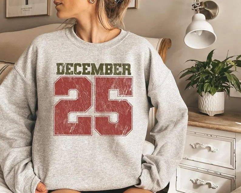Retro Christmas Sweatshirt, December 25 Shirt, Holiday Sweater, Womens Christmas Shirt, Christmas Crewneck, Christmas Gift,Winter Sweatshirt