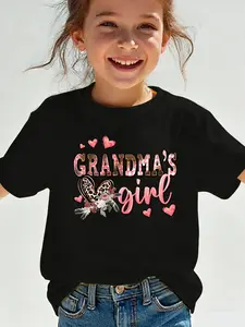"Grandma's Girl" Leopard Heart Floral T-Shirt for Girls | Cute Grandma Love Graphic Tee | Kids Family Love Gift
