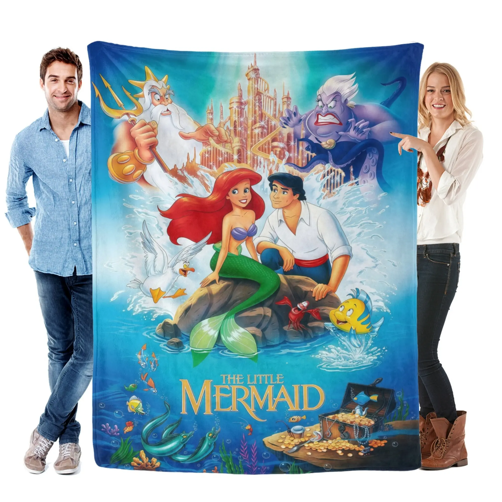 Disney The Little Mermaid Ariel Prince Eric Ocean Poster Christmas Gift & Office Fleece Comfort Blanket & Throw Blankets,familyfun