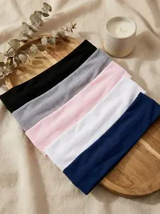 5 Pcs Boho Non-Slip Hair Bands, Soft Comfortable Sweat-Wicking Elastic Headbands, Sweat Absorbing Headband, Solid Color Casual Hair Accessories, All Seasons, Women & Girls