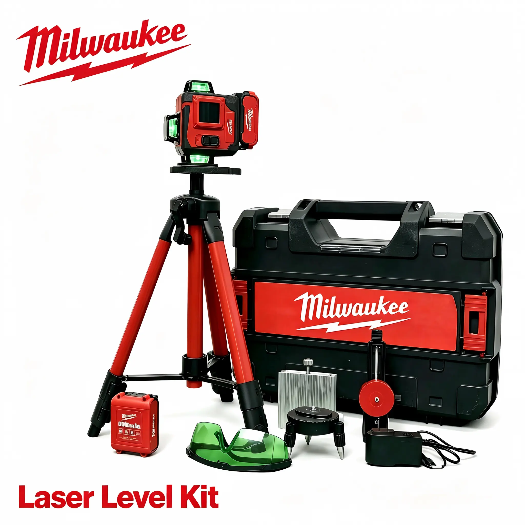 Milwaukee Multi-Line Laser Level Complete Box Set, Portable Layout Measuring Device for On-Site Construction, Cabinet Mounting Tasks (Tools & Hardware, Hand Tools Accessory) lug grip