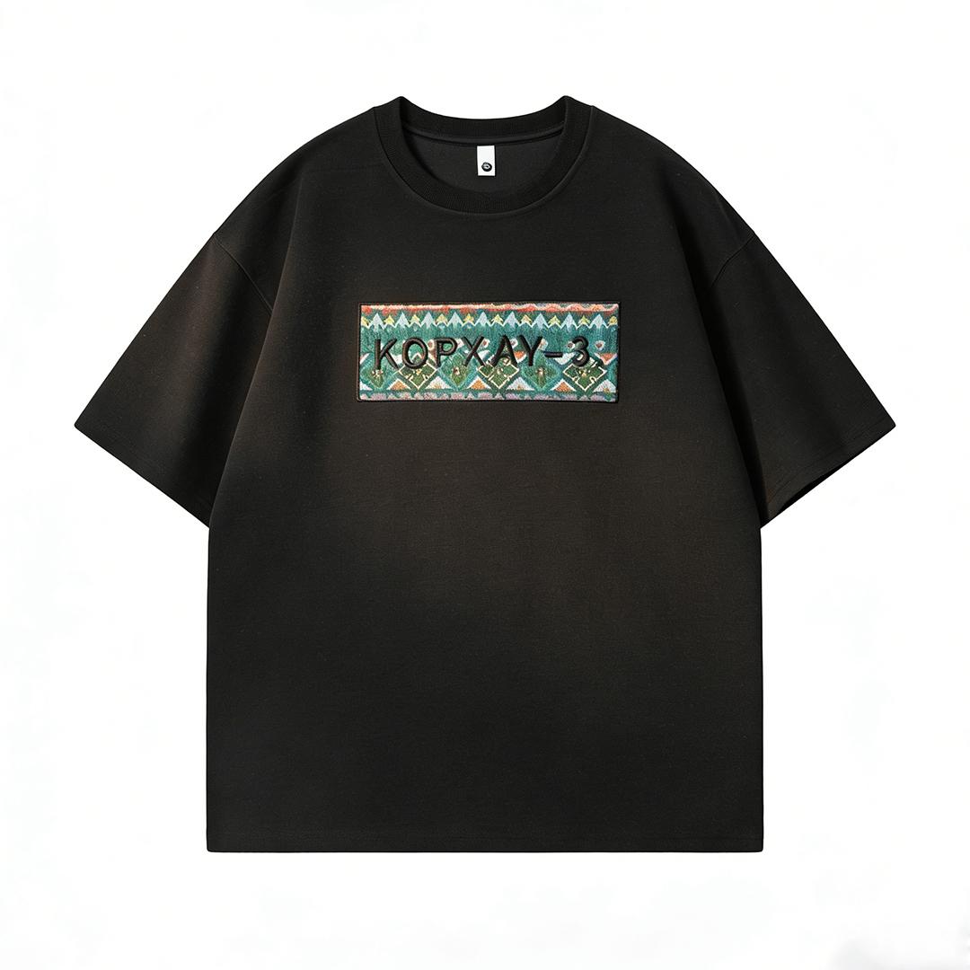 Men's Oversized Embroidered KOPXAY-3 Graphic Tee, Vintage Streetwear Cotton T-Shirt