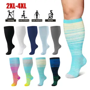 4 Pairs Plus Size Compression Socks for Wide Calf for Women & Men, Extra Wide Calf Knee High Support Socks,Compression Socks for  Wide Calf for Pain Relief Circulation