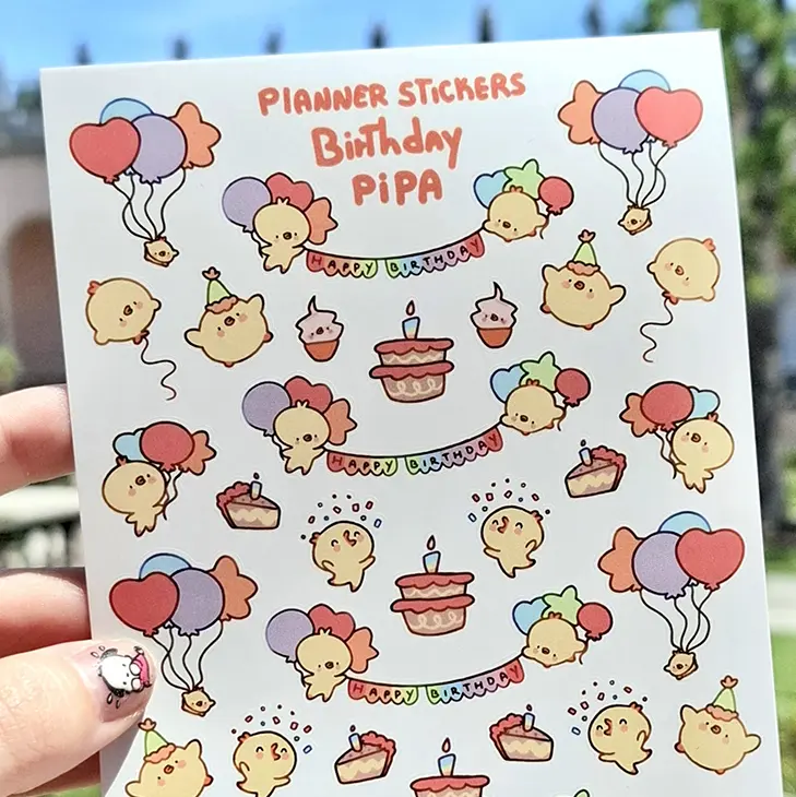 Birthday Pipa Planner Sticker Sheet - Cute chick duck
