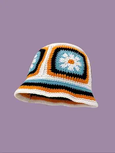 Women's Street Trend Colorblock Floral Print Bucket Hat, Casual Trendy Knitted Hat, Fashionable Hat for All Season, Knit Hats