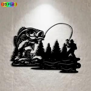 1pc Fishing & Bass Metal Wall Art, Statue Mural, Ornaments, Gift for New Year, Father's Day, Fishing Enthusiasts, Rust-Resistant Metal Wall Decor Wall Sculptures, Perfect for Outdoor Fence & Patio Wall, Fishing Lovers, Artistic Decoration