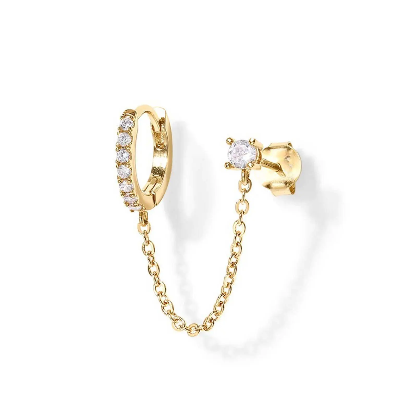 Zircon Chain earrings for women| double piercing dagle chain huggie hoop earrings | cubic zirconia single sutd  ear cuff earrings fow women