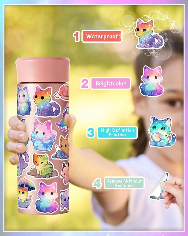 100Pcs Starry Cute Cat Stickers for Laptop Kawaii Kitty Sticker for Kids Adults Waterproof Vinyl Decal for Water Bottle Luggage Skateboard Phone Rainbow Cat Party Favors Unique Designs Endless Fun