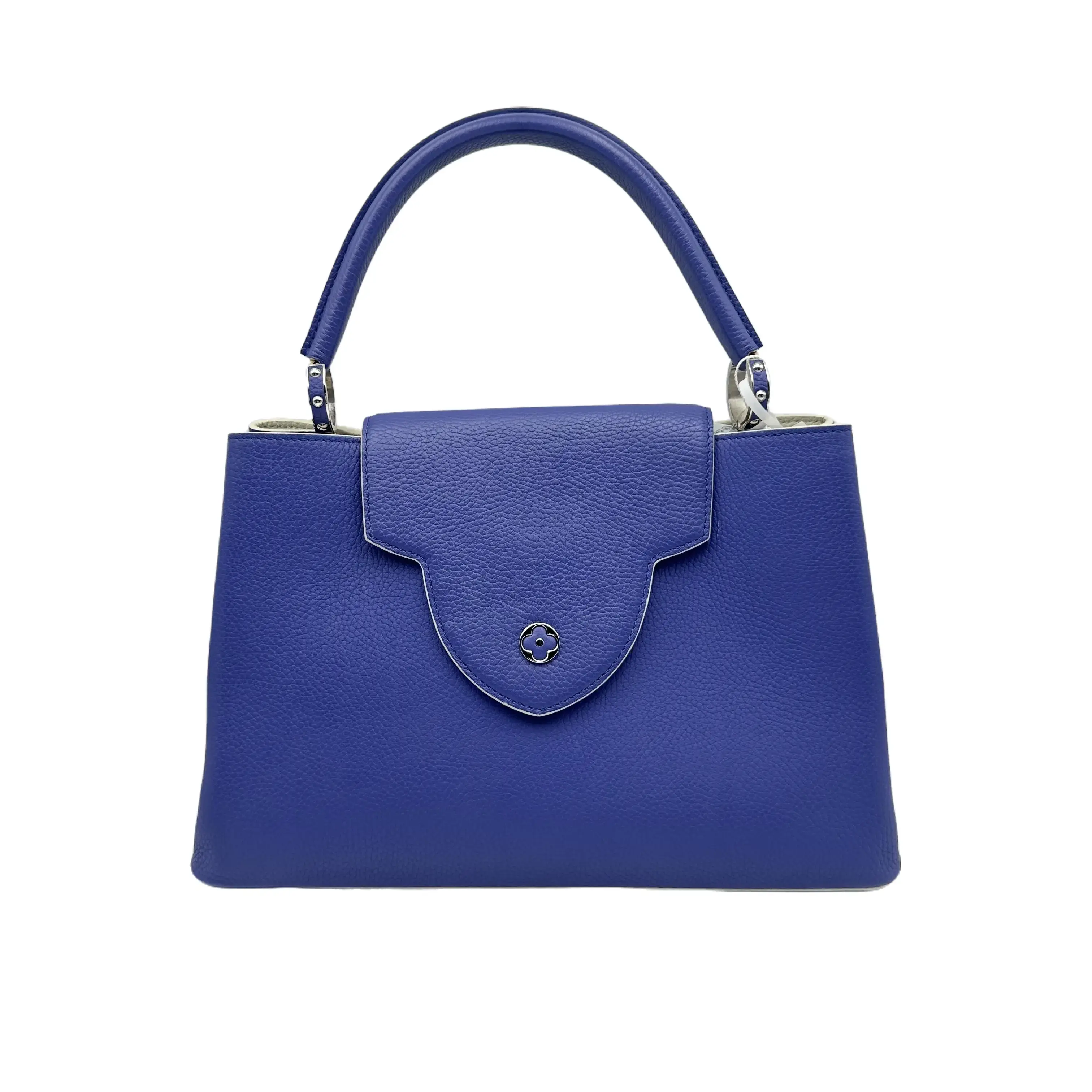 Pre-owned Louis Vuitton LV HZ9 Capucines BB Limited Edition with Floral Button, Royal Blue 71452