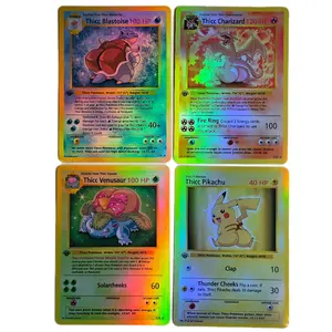 Thicc Kanto Bundle: Charizard, Blastoise, Venusaur, Pikachu - 4 Card Set - Rainbow Holo Finish - Custom Pokemon Proxy Cards - Ships Free
