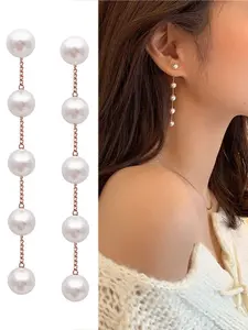 Faux Pearl Tassel Drop Earrings, Long Pearl Earrings,Elegant Faux Pearl Dangle Earrings -Sweet Long Chain Tassel Pearl Studs,Perfect for Women Attending Weddings, Parties, And Vacation Decorations